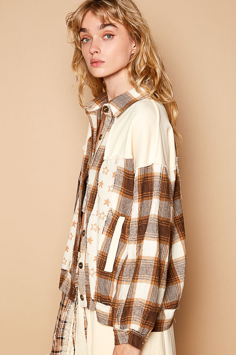 POL Plaid & Star Patchwork Contrast Long Sleeve Shacket Tops/Jackets/Sweaters Clothing Tops POL Ship from USA TikTok Trendsi USPS Walmart Trendsi https://www.cyberehub.com