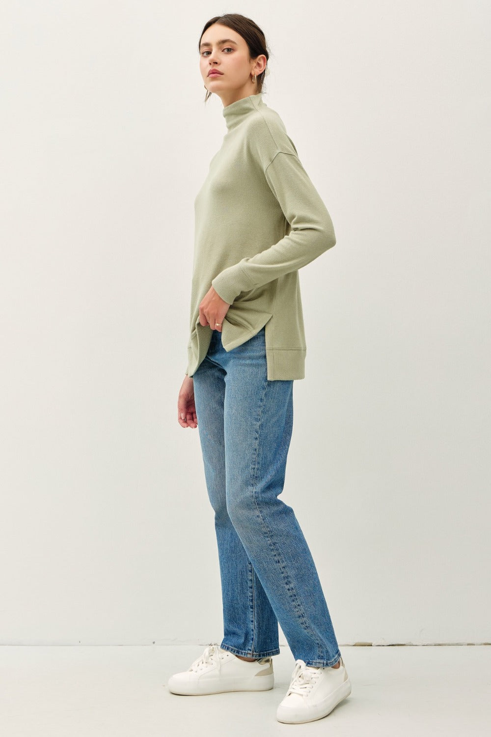 Be Cool Side Slit Mock Neck Long Sleeve Tunic Top Apparel/Tops BE COOL Ship from USA TikTok Tops Trendsi USPS Walmart Walmart Apparel Trendsi https://www.cyberehub.com