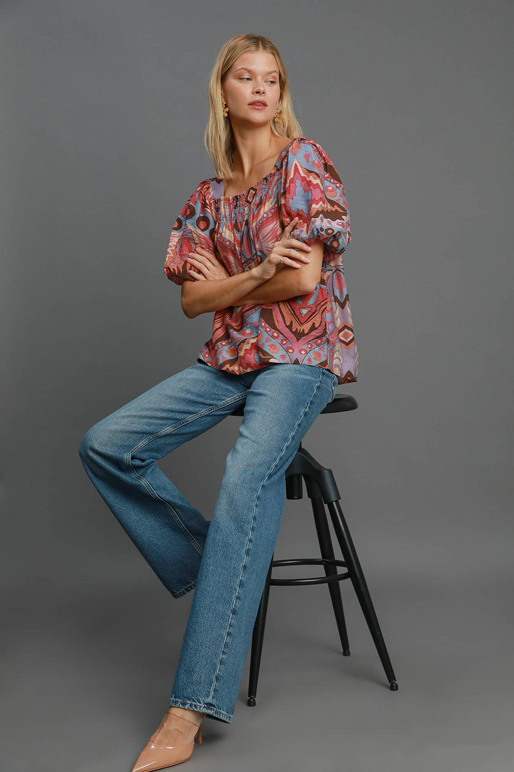 Umgee Full Size Abstract Print Smocked Square Neck Puff Sleeve Blouse Apparel/Tops Ship from USA TikTok Tops Trendsi Umgee USA USPS Walmart Walmart Apparel Trendsi https://www.cyberehub.com