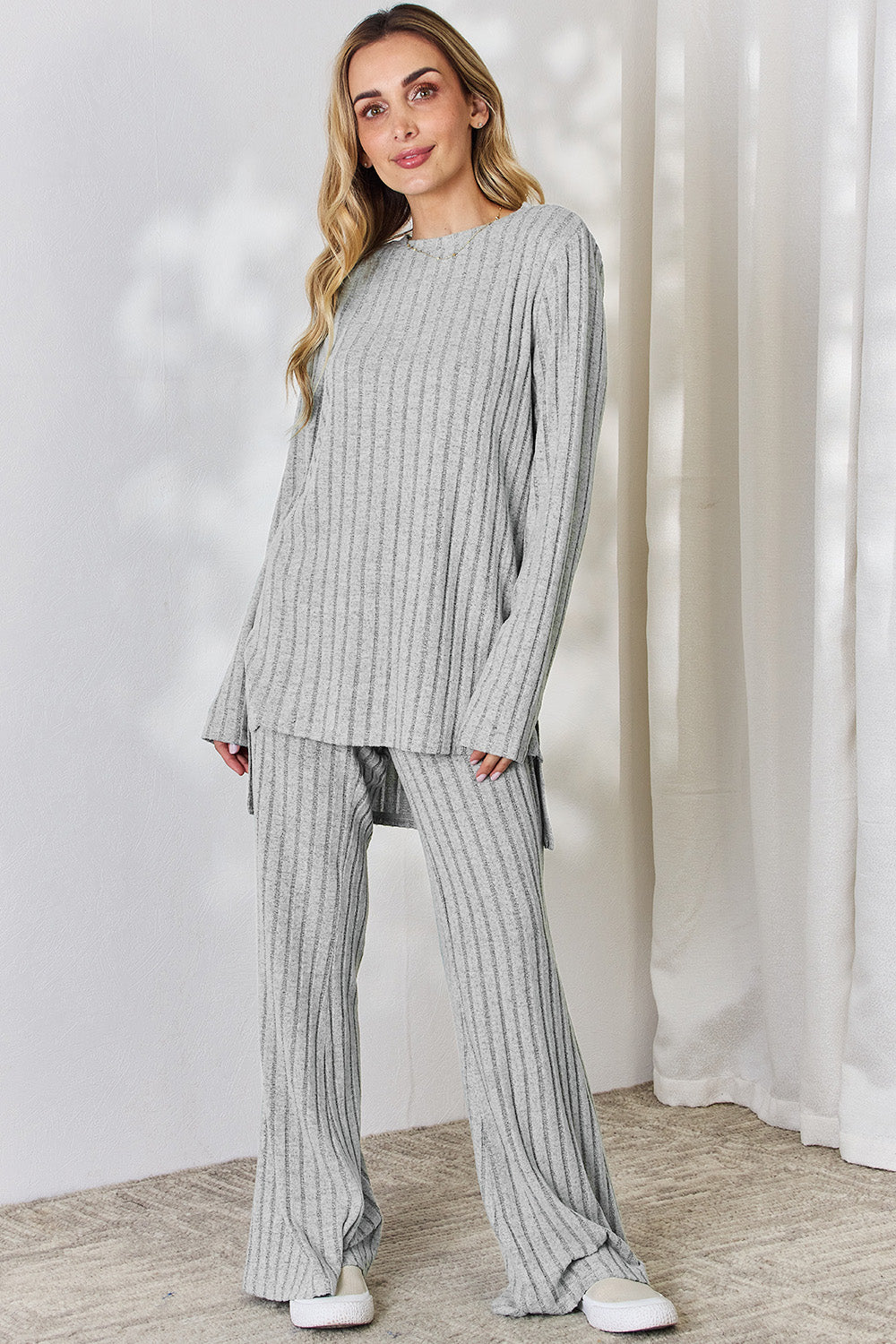 Basic Bae Full Size Ribbed High-Low Top and Wide Leg Pants Set Light Gray Apparel/Tops Basic Bae Ship from USA TikTok Tops Trendsi USPS Walmart Walmart Apparel Trendsi https://www.cyberehub.com