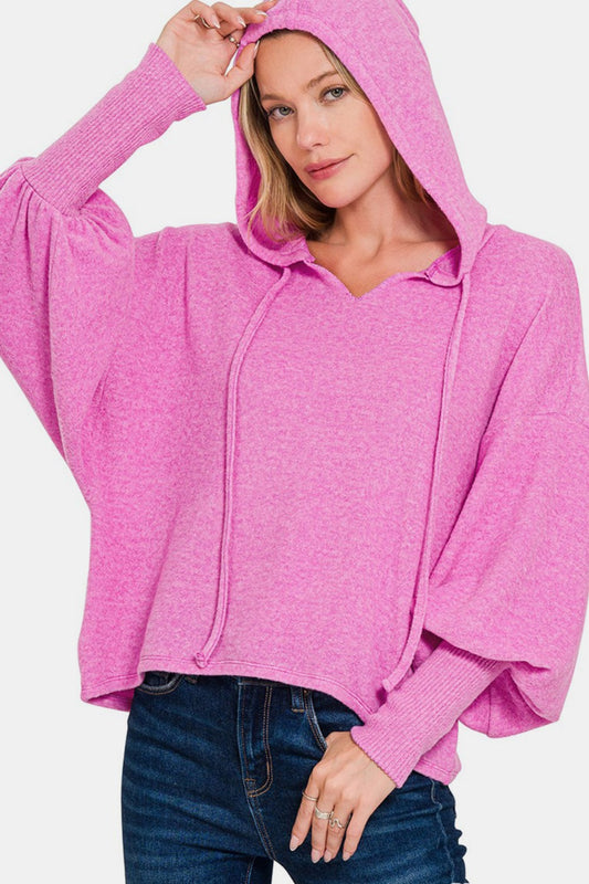 Zenana Brushed Hacci Drop Shoulder Cropped Hoodie Bright Mauve Shirt Apparel Clothing Tops Ship from USA Shirts USA Women Zenana Trendsi https://www.cyberehub.com