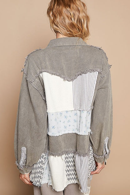 POL Raw Hem Patchwork Dropped Shoulder Jacket Apparel Apparel POL Ship from USA TikTok Trendsi Trendsi https://www.cyberehub.com