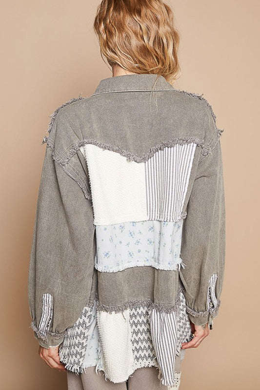 POL Raw Hem Patchwork Dropped Shoulder Jacket Apparel Apparel POL Ship from USA TikTok Trendsi Trendsi https://www.cyberehub.com