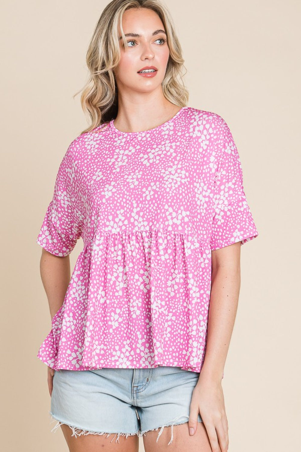BOMBOM Floral Round Neck Peplum Blouse Tops/Jackets/Sweaters BOMBOM Clothing Tops Ship from USA TikTok Trendsi USPS Walmart Trendsi https://www.cyberehub.com