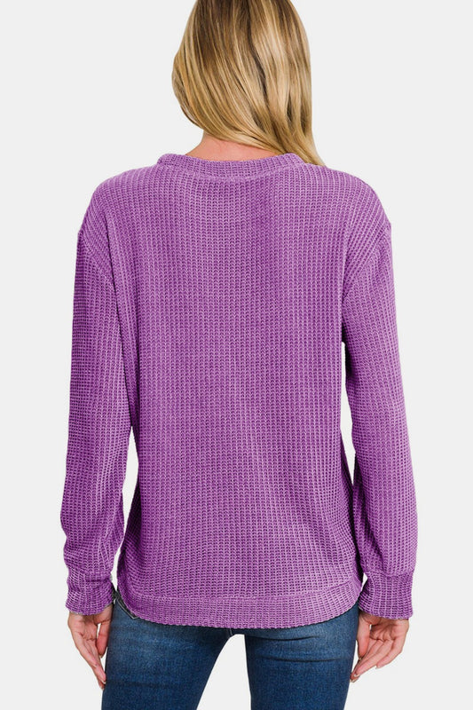 Zenana Chenille Waffle Round Neck Sweater Shirt Apparel Clothing Tops Ship from USA Shirts USA Women Zenana Trendsi https://www.cyberehub.com