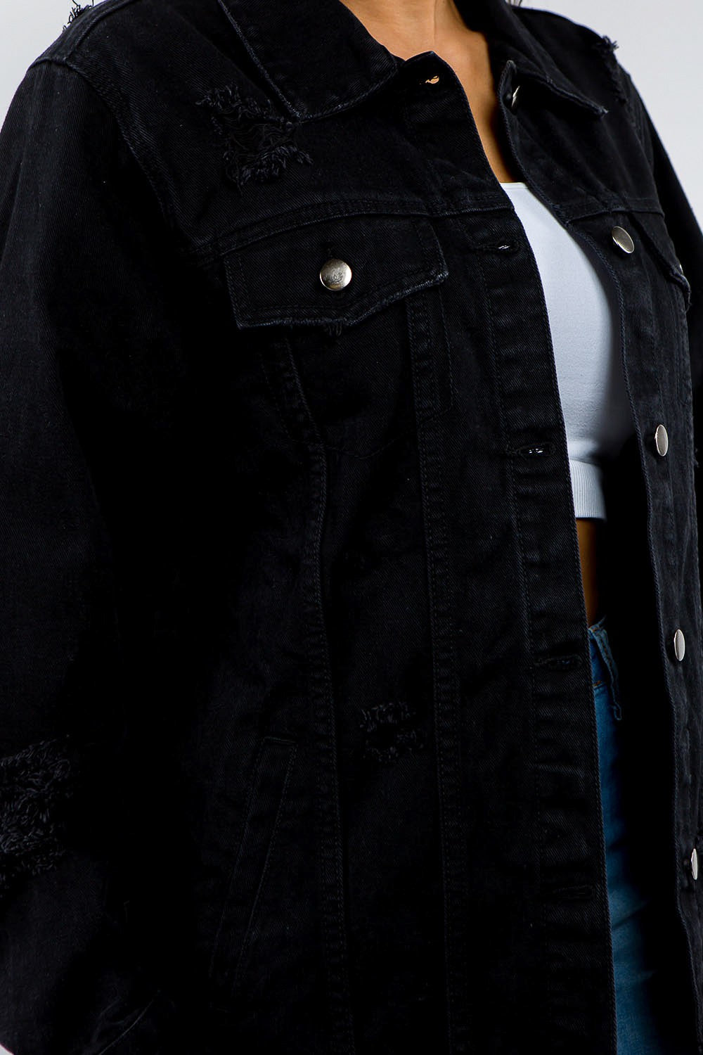 American Bazi Full Size Button Up Distressed Denim Jacket Tops/Jackets/Sweaters American Bazi Clothing Tops Ship from USA TikTok Trendsi USPS Walmart Trendsi https://www.cyberehub.com