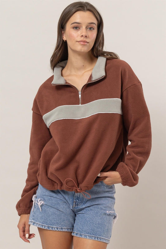 HYFVE Fleece Color Block Half Zip Sweatshirt Brick Tops/Jackets/Sweaters Clothing Tops HYFVE Ship from USA TikTok Trendsi USPS Walmart Trendsi https://www.cyberehub.com