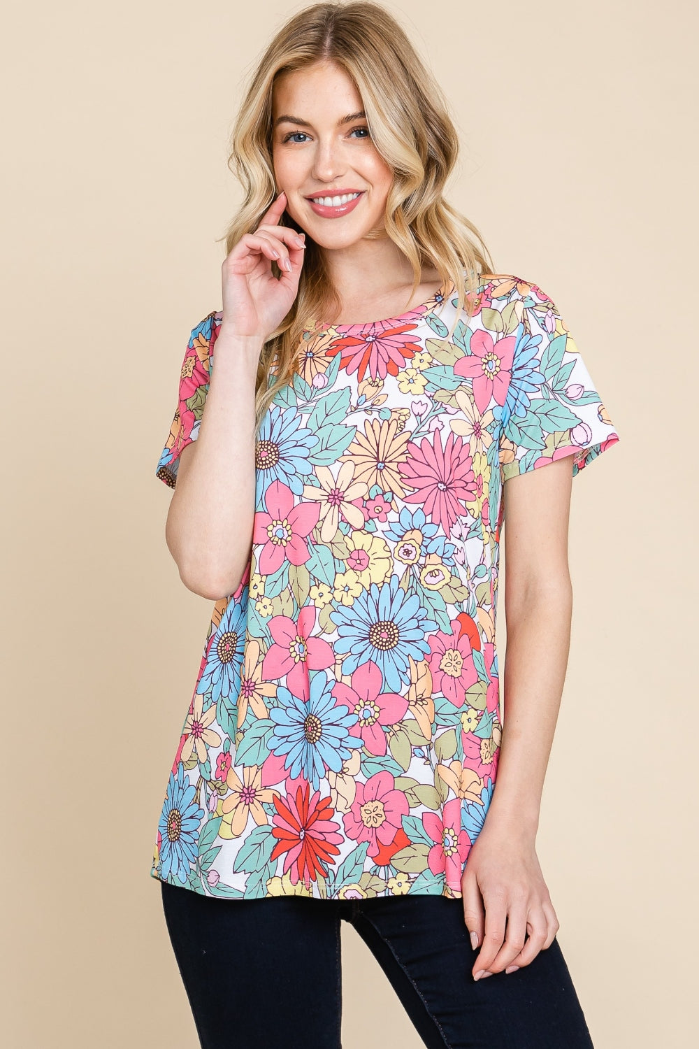 BOMBOM Floral Short Sleeve T-Shirt Floral Tops/Jackets/Sweaters BOMBOM Clothing Tops Ship from USA TikTok Trendsi USPS Walmart Trendsi https://www.cyberehub.com