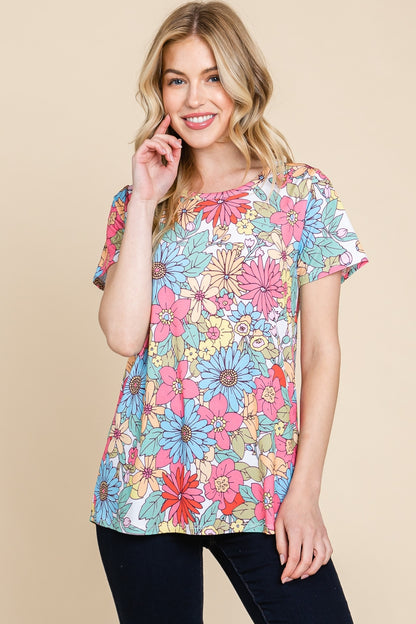 BOMBOM Floral Short Sleeve T-Shirt Floral Tops/Jackets/Sweaters BOMBOM Clothing Tops Ship from USA TikTok Trendsi USPS Walmart Trendsi https://www.cyberehub.com