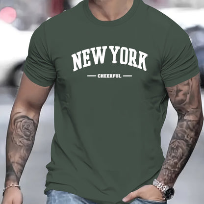 Men's New York Creative Printed Casual Novelty T-shirt, Short Sleeved Summer&spring Top, Comfortable Fit, Fashionable Street Casual Round Neck T-shirt, Suitable For Daily Wear Green Apparel/Shirt/Graphic Shirt SNULLO https://www.cyberehub.com