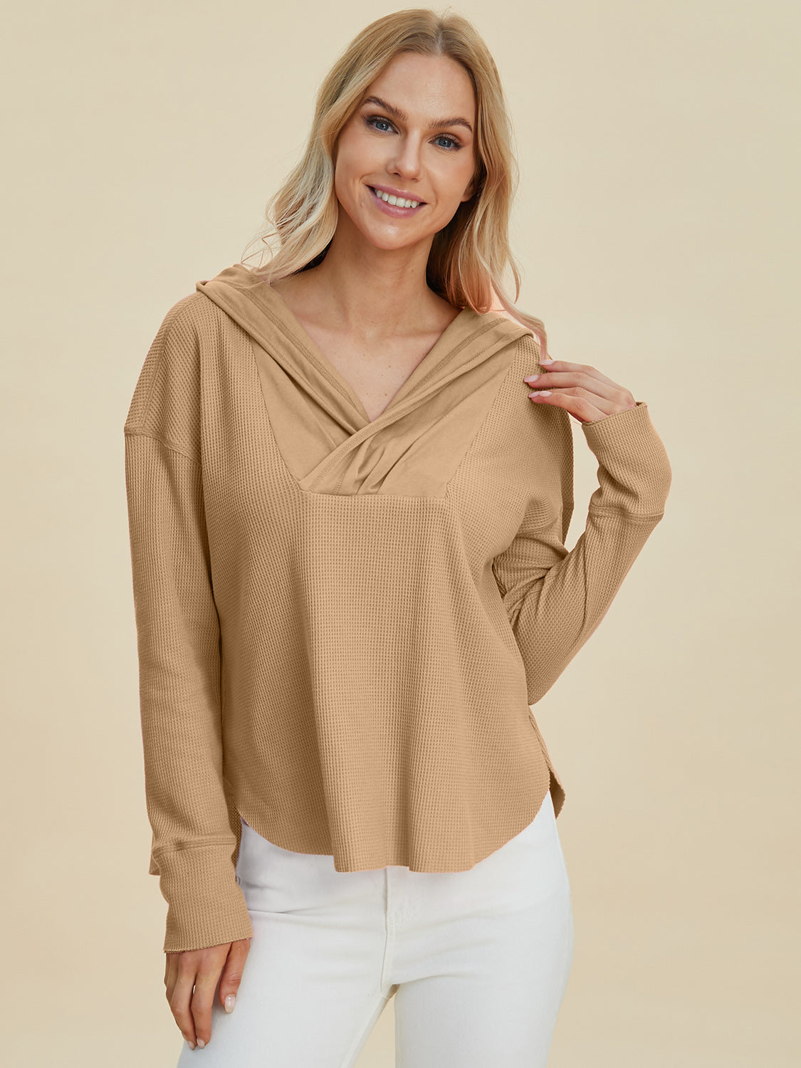 Double Take Full Size High-Low Dropped Shoulder Long Sleeve Hoodie Camel Tops/Jackets/Sweaters Clothing Tops Doorbusters Double Take Ship from USA TikTok Trendsi USPS Walmart Trendsi https://www.cyberehub.com