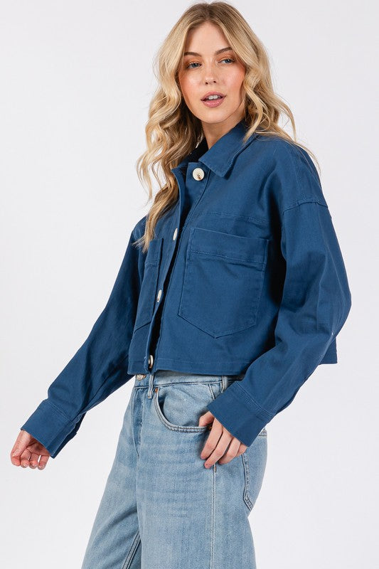 bytos Button Down Cropped Denim Jacket with Patch Pockets Apparel Apparel bytos Ship from USA TikTok Trendsi Trendsi https://www.cyberehub.com