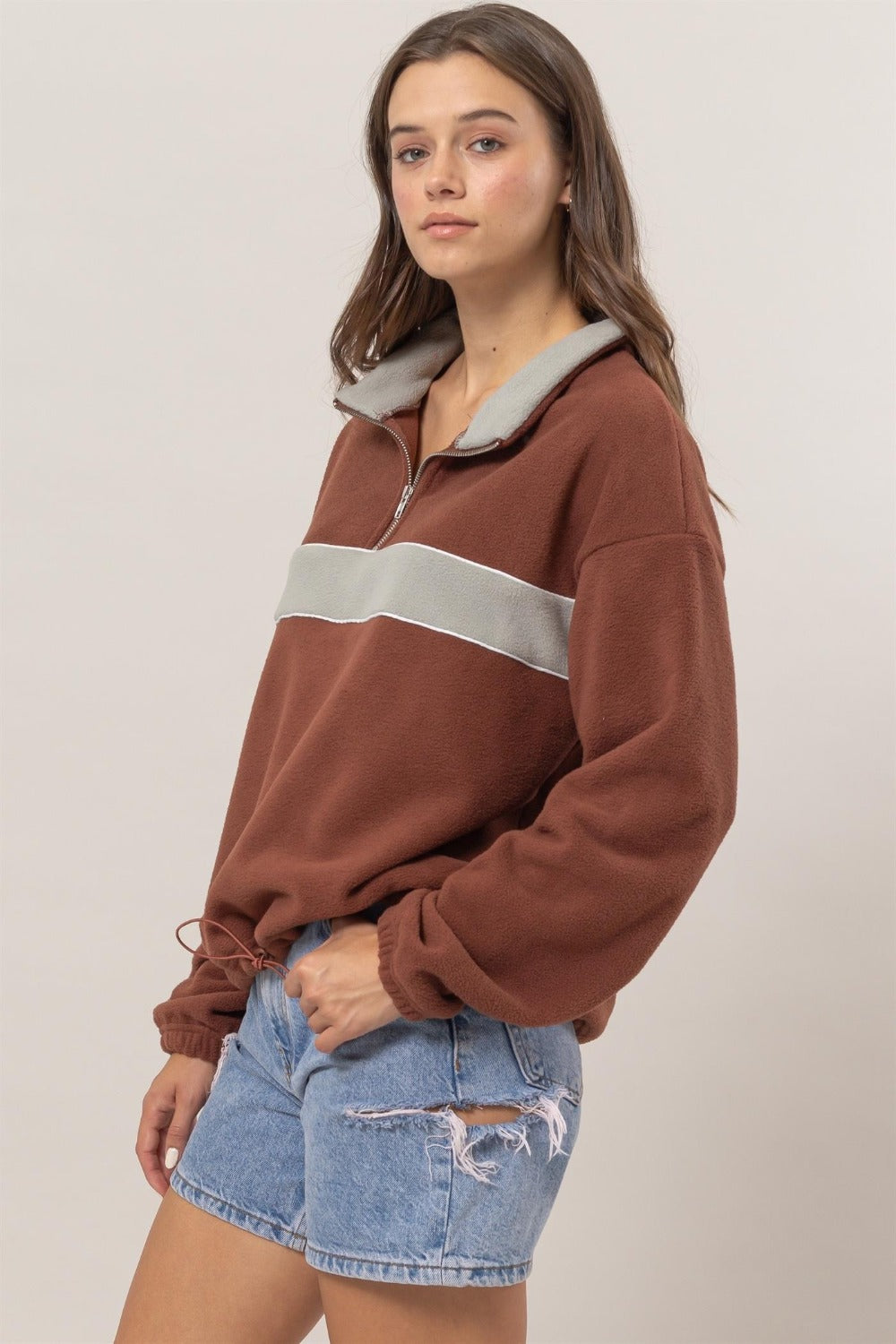 HYFVE Fleece Color Block Half Zip Sweatshirt Tops/Jackets/Sweaters Clothing Tops HYFVE Ship from USA TikTok Trendsi USPS Walmart Trendsi https://www.cyberehub.com