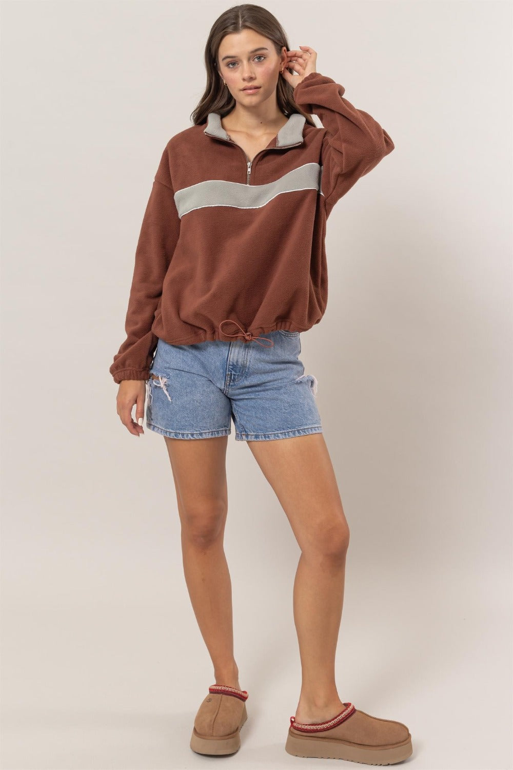 HYFVE Fleece Color Block Half Zip Sweatshirt Tops/Jackets/Sweaters Clothing Tops HYFVE Ship from USA TikTok Trendsi USPS Walmart Trendsi https://www.cyberehub.com