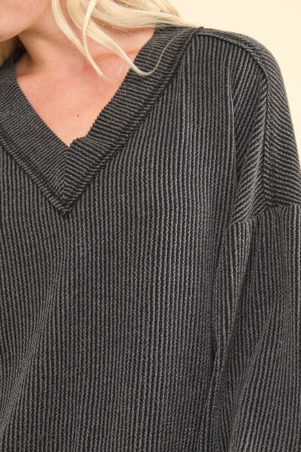 VERY J Two Tone Ribbed V-Neck Exposed Seam Top Shirt Apparel Clothing Tops Ship from USA Shirts USA VERY J Women Trendsi https://www.cyberehub.com
