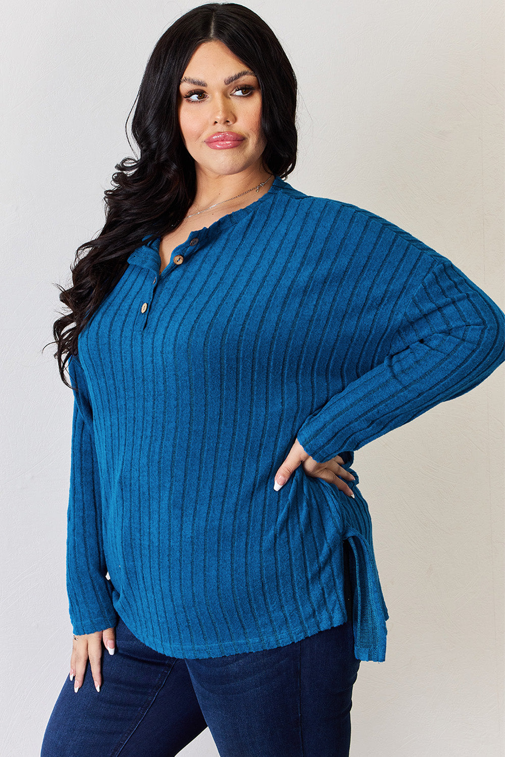 Basic Bae Full Size Ribbed Half Button Long Sleeve High-Low T-Shirt Apparel/Tops Basic Bae Ship from USA TikTok Tops Trendsi USPS Walmart Walmart Apparel Trendsi https://www.cyberehub.com