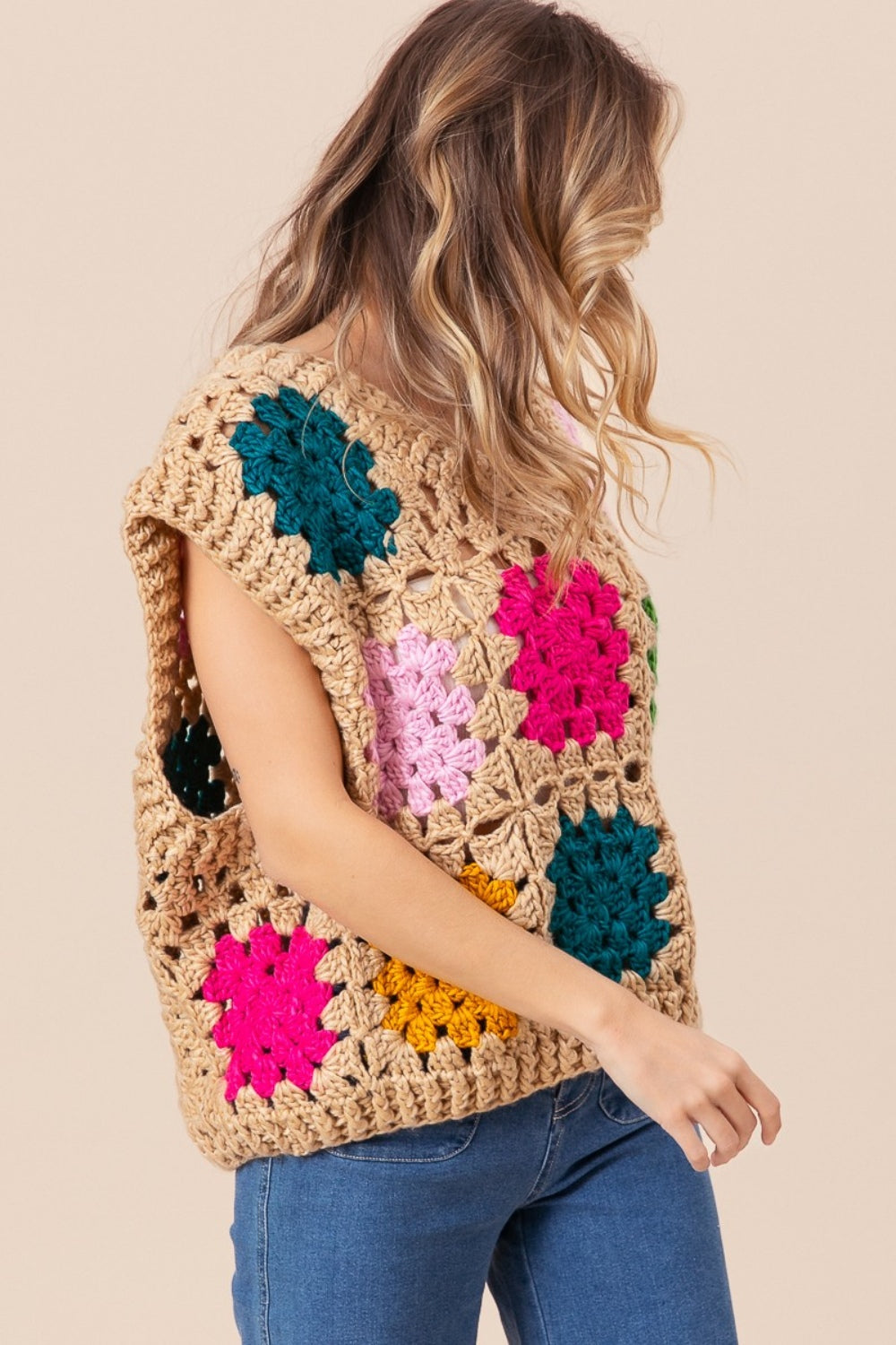 BiBi Granny Square Openwork Sweater Vest Shirt Apparel BiBi Clothing Tops Ship from USA Shirts USA Women Trendsi https://www.cyberehub.com