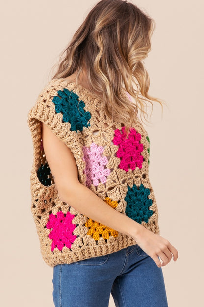 BiBi Granny Square Openwork Sweater Vest Shirt Apparel BiBi Clothing Tops Ship from USA Shirts USA Women Trendsi https://www.cyberehub.com