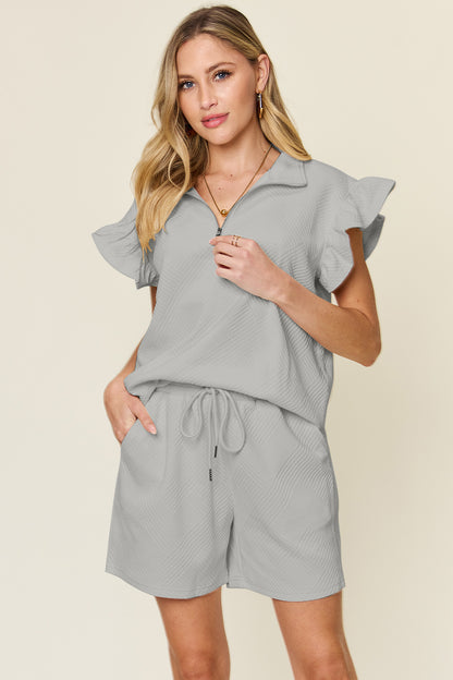 Double Take Full Size Texture Flounce Sleeve Top and Drawstring Shorts Set Light Gray Apparel/Tops Double Take Memorial Day Sale Ship from USA TikTok Tops Trendsi USPS Walmart Walmart Apparel Trendsi https://www.cyberehub.com