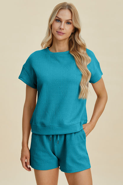 Double Take Full Size Texture Short Sleeve Top and Shorts Set Tops/Jackets/Sweaters Clothing Tops Double Take Outlets 2.20-3.30 Ship from USA TikTok Trendsi USPS Walmart Trendsi https://www.cyberehub.com