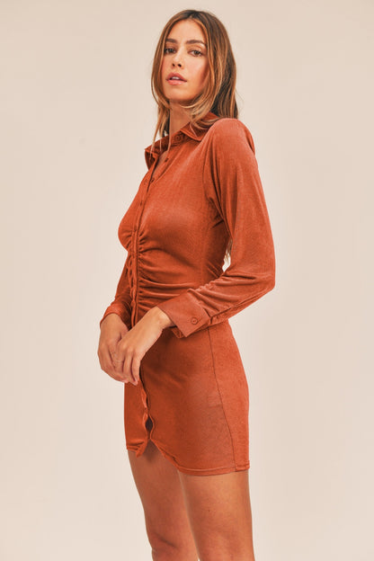 MABLE Front Ruched Button-Down Skinny Mini Shirt Dress Apparel/Dress Dress MABLE Ship from USA TikTok Trendsi USPS Walmart Walmart Apparel Trendsi https://www.cyberehub.com