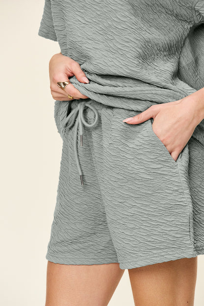 Double Take Full Size Texture Short Sleeve T-Shirt and Drawstring Shorts Set Apparel/Tops Double Take Ship from USA TikTok Tops Trendsi USPS Walmart Walmart Apparel Trendsi https://www.cyberehub.com