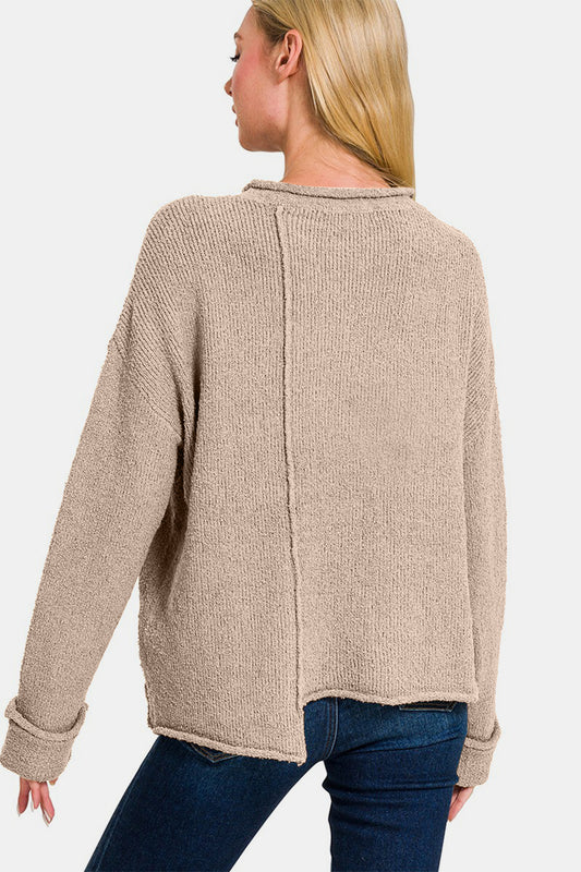 Zenana Asymmetric Hem Drop Shoulder Sweater Shirt Apparel Clothing Tops Ship from USA Shirts USA Women Zenana Trendsi https://www.cyberehub.com