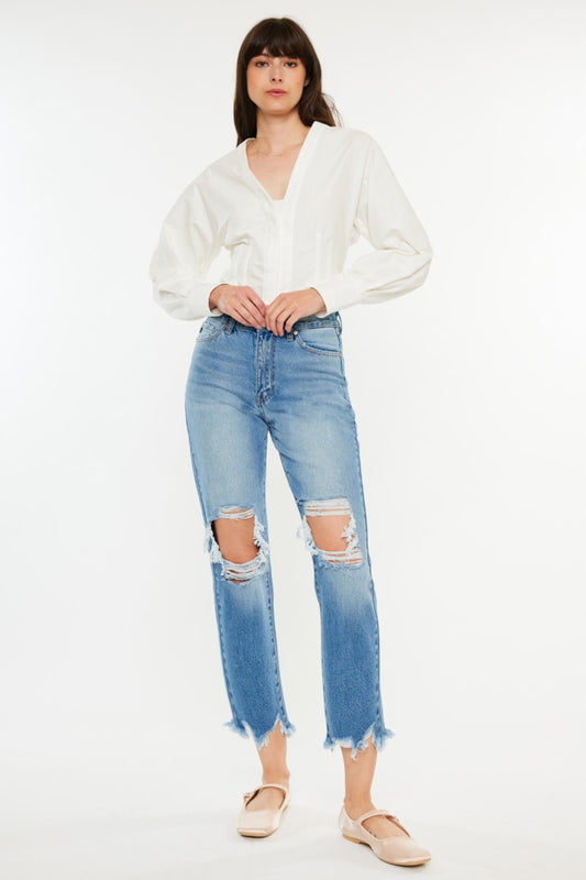 Kancan Distressed Frayed Hem Cropped Jeans Medium Bottoms Bottoms Clothing Kancan Ship from USA Women Trendsi https://www.cyberehub.com