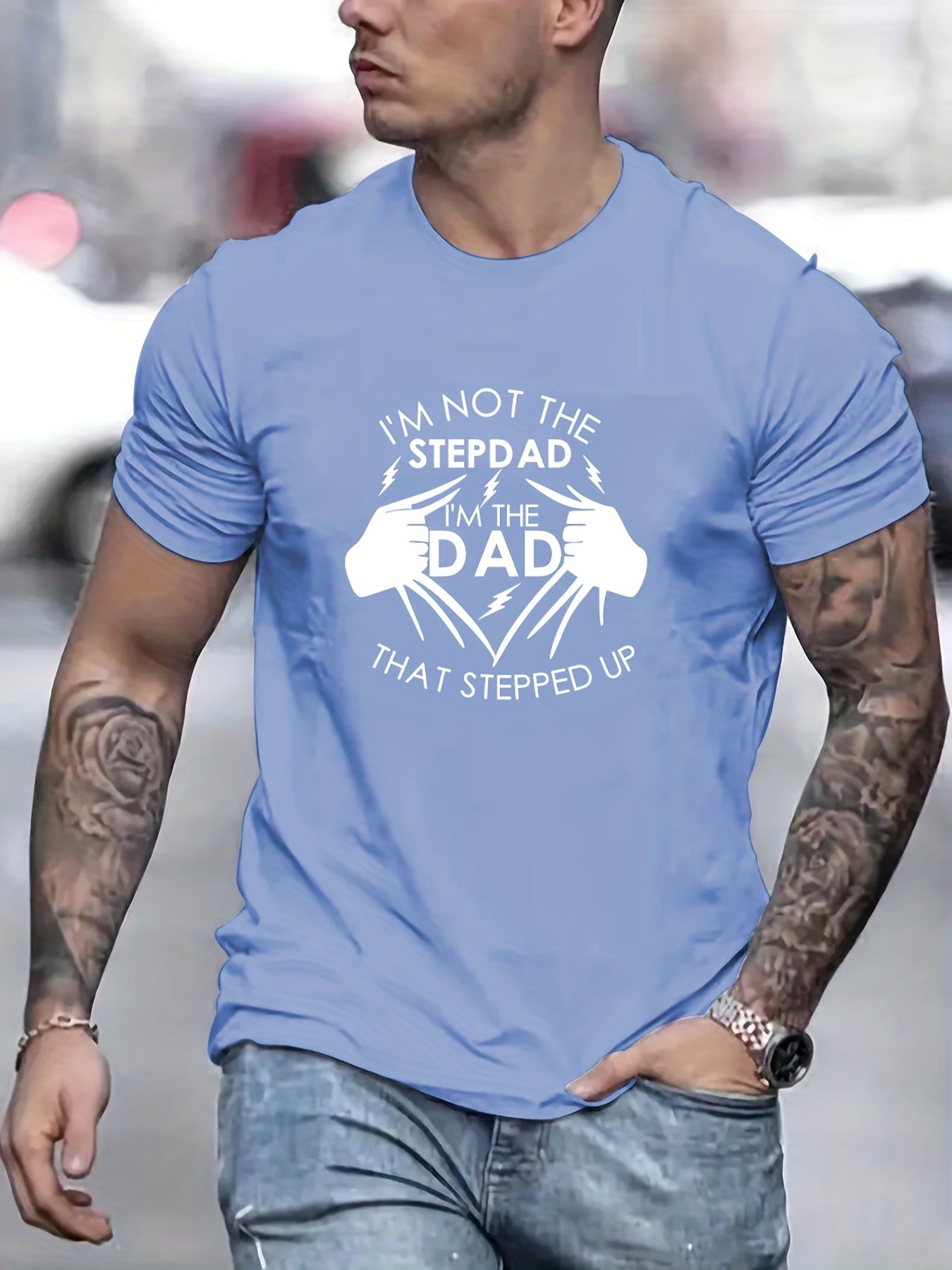 Stand Up Dad Stepfather T-shirt, Men's T-shirt, Summer, Spring, Autumn Casual Short Sleeved T-shirt, Top As Gifts Apparel/Shirt/Graphic Shirt SNULLO https://www.cyberehub.com