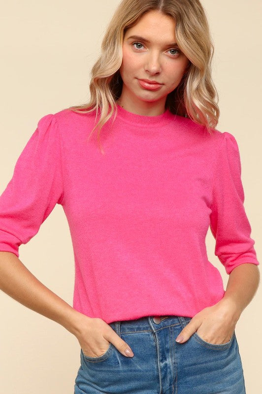 Haptics Tied Back Mock Neck Half Sleeve Knit Top Hot Pink Apparel Apparel Haptics Ship from USA TikTok Trendsi Trendsi https://www.cyberehub.com