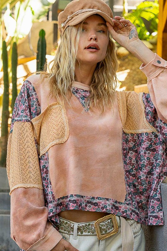 POL Floral Patchwork Round Neck Knit Top Tops/Jackets/Sweaters Clothing Tops POL Ship from USA TikTok Trendsi USPS Walmart Trendsi https://www.cyberehub.com