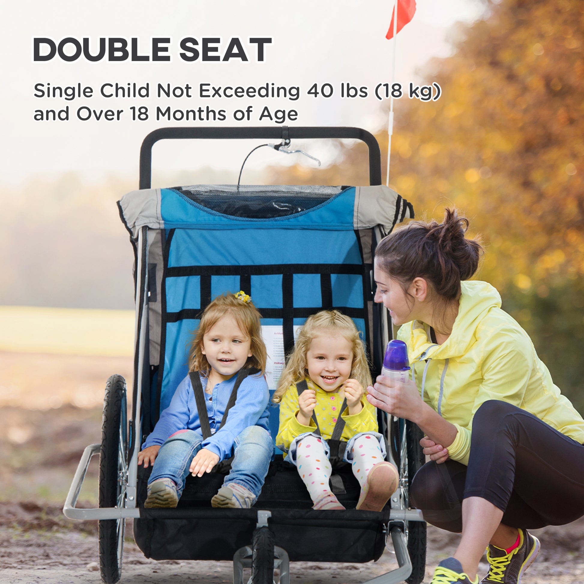 Aosom Elite Three-Wheel Bike Trailer for Kids Bicycle Cart for Two Children with 2 Security Harnesses & Storage, Blue Car Giga GNJ Toys Walmart Giga https://www.cyberehub.com