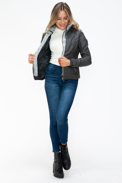 YMI Faux Layered Double-Zipper Jacket with Fuzzy Hood Tops/Jackets/Sweaters Clothing Tops Ship from USA TikTok Trendsi USPS Walmart YMI outerwear Trendsi https://www.cyberehub.com