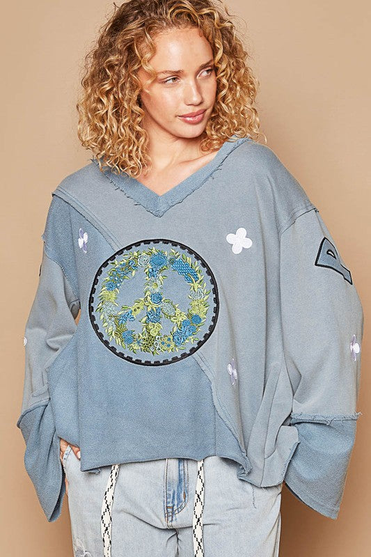 POL Peace Embroidered Exposed Seam Back Ruffle V-Neck Top Light Blue Apparel Apparel POL Ship from USA TikTok Trendsi Trendsi https://www.cyberehub.com