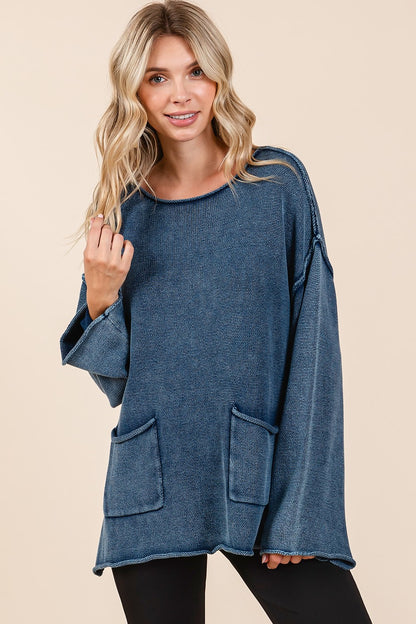 Mittoshop Mineral Wash Patch Pocket Cut Edge Sweater Tops/Jackets/Sweaters Clothing Tops Mittoshop Ship from USA TikTok Trendsi USPS Walmart Trendsi https://www.cyberehub.com