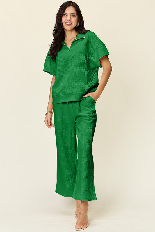 Double Take Full Size Texture Half Zip Short Sleeve Top and Pants Set Green Apparel/Tops Double Take Ship from USA TikTok Tops Trendsi USPS Walmart Walmart Apparel Trendsi https://www.cyberehub.com