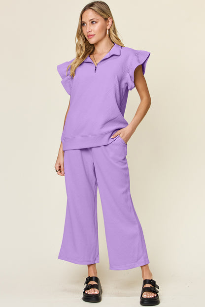 Double Take Texture Ruffle Short Sleeve Top and Drawstring Wide Leg Pants Set Lavender Apparel/Tops Double Take Ship from USA TikTok Tops Trendsi USPS Walmart Walmart Apparel Trendsi https://www.cyberehub.com