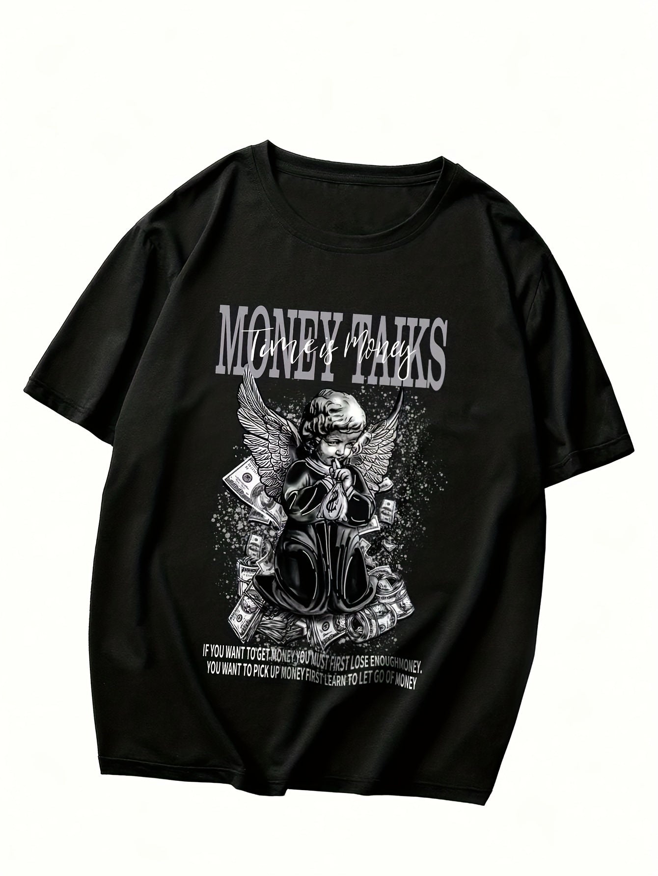 MONEY TALKS Manga Graphic Pattern Men's Street Style Short Sleeve Round Neck T-shirt, Summer Outdoor Apparel/Shirt/Graphic Shirt SNULLO https://www.cyberehub.com