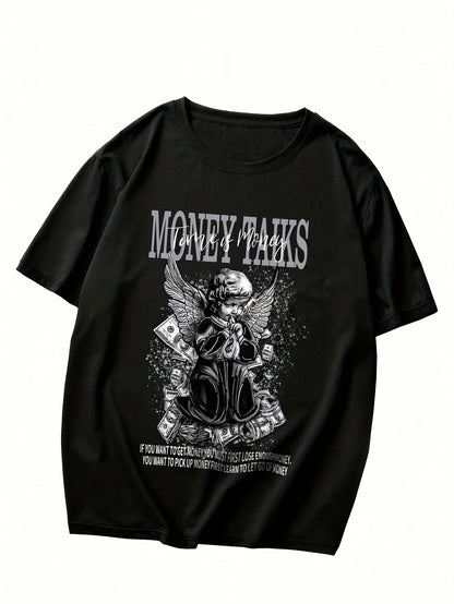 MONEY TALKS Manga Graphic Pattern Men's Street Style Short Sleeve Round Neck T-shirt, Summer Outdoor Apparel/Shirt/Graphic Shirt SNULLO https://www.cyberehub.com