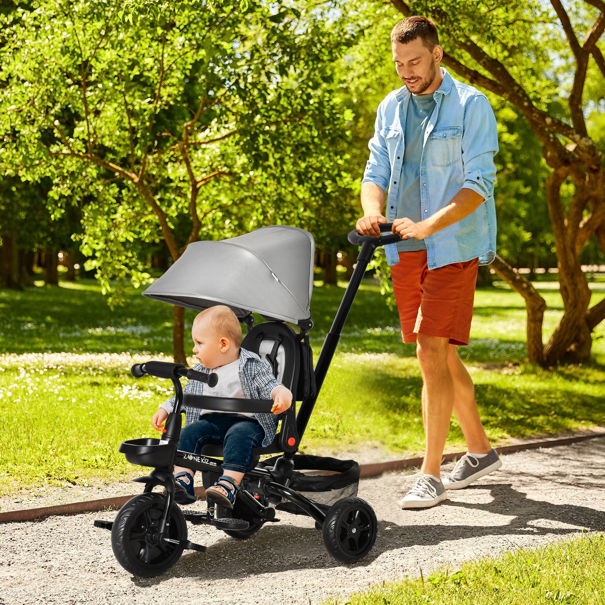 Baby Tricycle 4 In 1 Trike w/ Reversible Angle Adjustable Seat Removable Handle Canopy Handrail Belt Storage Footrest Brake Clutch for 1-5 Years Old Grey Giga GNJ Kids Toys Giga https://www.cyberehub.com