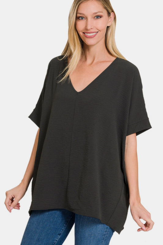 Zenana Full Size V-Neck Short Sleeve Top BLACK Apparel/Tops Ship from USA TikTok Tops Trendsi USPS Walmart Walmart Apparel Zenana Trendsi https://www.cyberehub.com