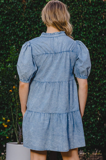 ODDI Washed Tiered Mini Denim Dress Apparel/Dress Dress ODDI Ship from USA TikTok Trendsi USPS Walmart Walmart Apparel Trendsi https://www.cyberehub.com