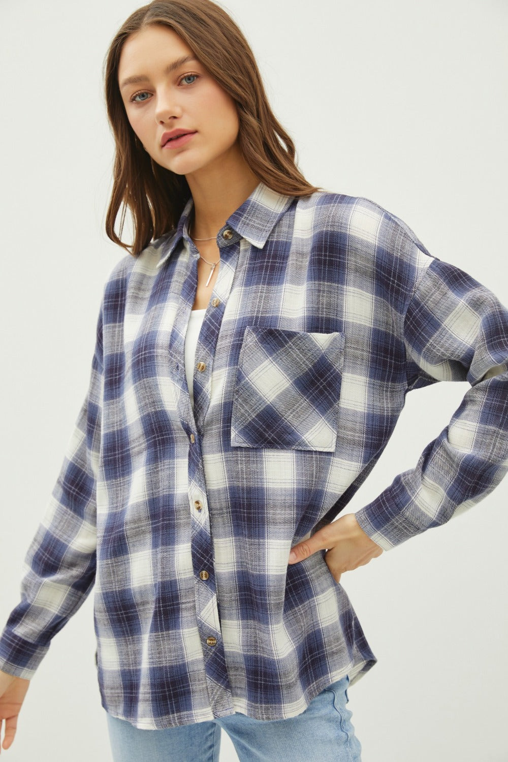 Be Cool Plaid Flannel Button Down Shirt with Chest Pocket Blue Apparel/Tops BE COOL Ship from USA TikTok Tops Trendsi USPS Walmart Walmart Apparel Trendsi https://www.cyberehub.com
