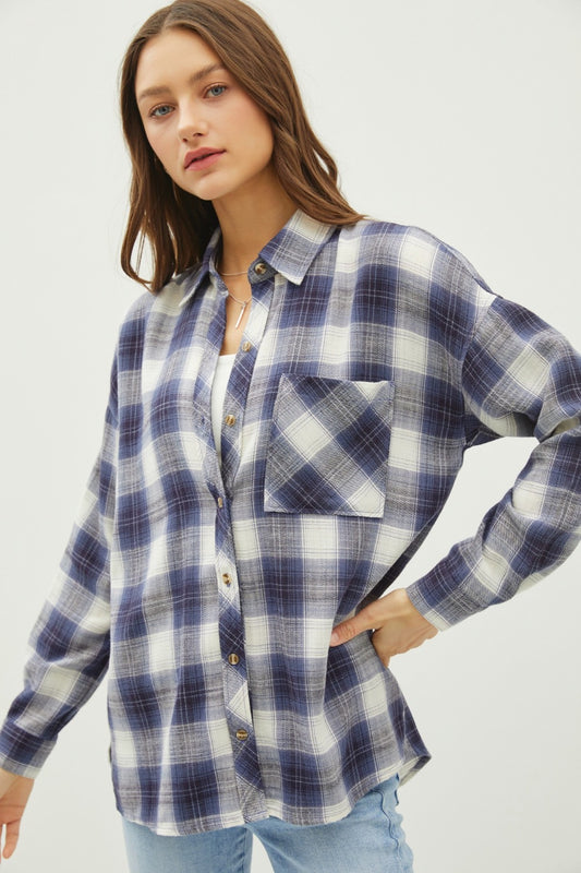 Be Cool Plaid Flannel Button Down Shirt with Chest Pocket Blue Apparel/Tops BE COOL Ship from USA TikTok Tops Trendsi USPS Walmart Walmart Apparel Trendsi https://www.cyberehub.com