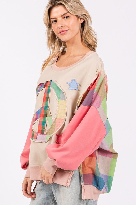 SAGE + FIG Full Size Contrast Peace Patch Dropped Shoulder Sweatshirt Apparel Apparel SAGE+FIG Ship from USA TikTok Trendsi Trendsi https://www.cyberehub.com