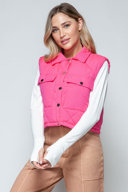 Snobbish Snap Down Quilted Crop Vest Shirt Apparel Clothing Tops Ship from USA Shirts Snobbish USA Women Trendsi https://www.cyberehub.com