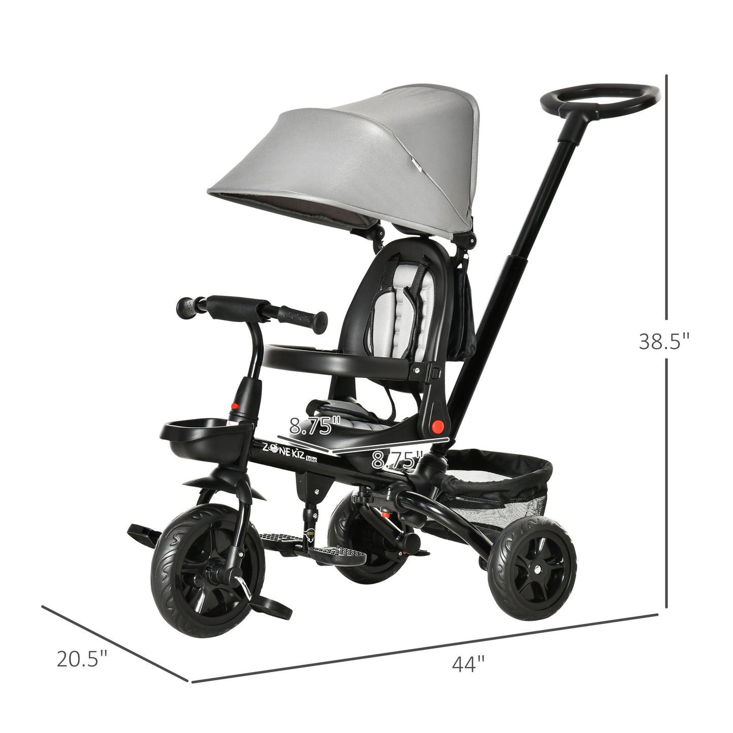 Baby Tricycle 4 In 1 Trike w/ Reversible Angle Adjustable Seat Removable Handle Canopy Handrail Belt Storage Footrest Brake Clutch for 1-5 Years Old Grey Giga GNJ Kids Toys Giga https://www.cyberehub.com