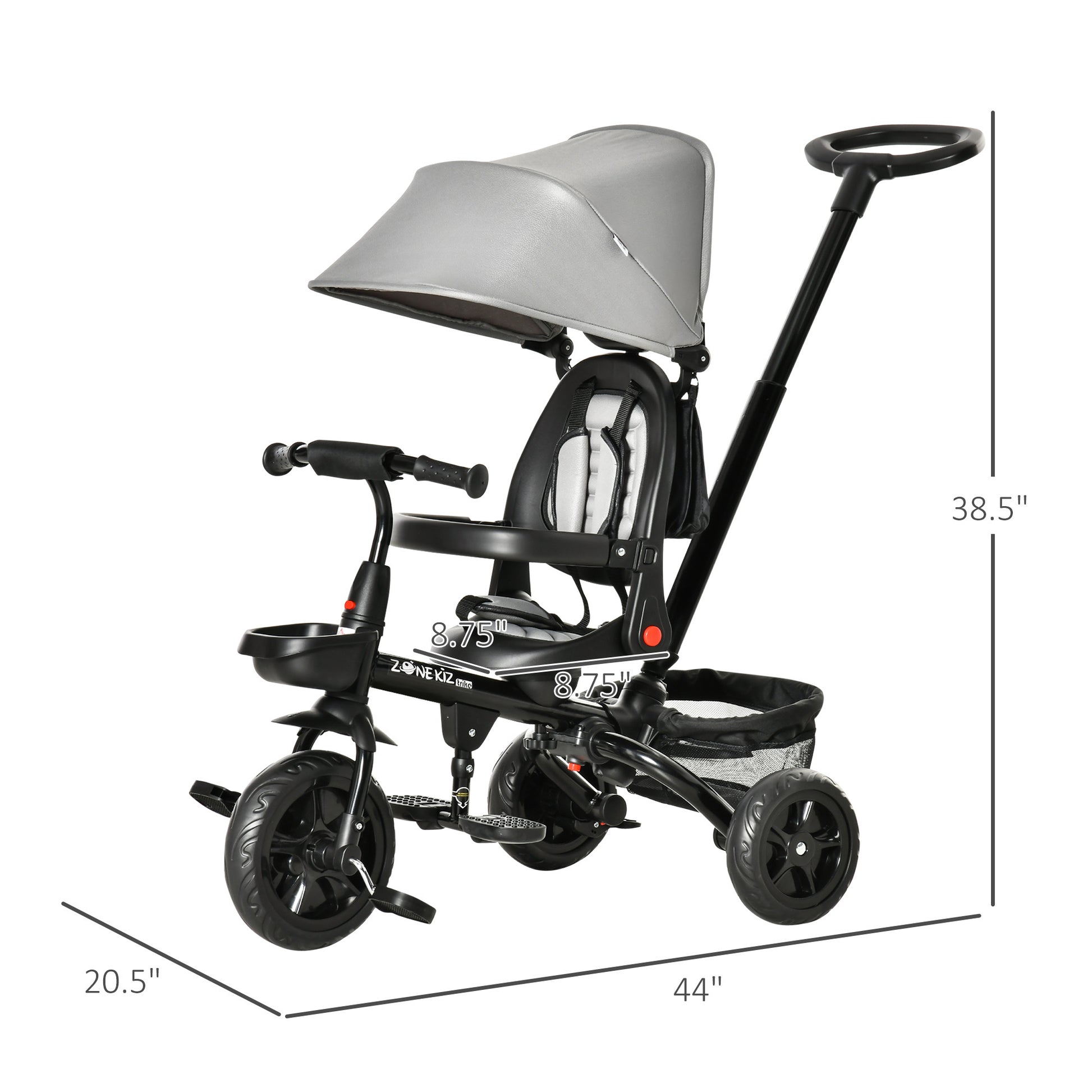 Baby Tricycle 4 In 1 Trike w/ Reversible Angle Adjustable Seat Removable Handle Canopy Handrail Belt Storage Footrest Brake Clutch for 1-5 Years Old Grey Giga GNJ Kids Toys Giga https://www.cyberehub.com