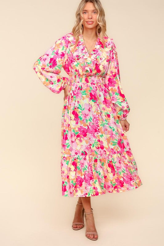 Haptics Full Size Floral Surplice Balloon Sleeve Dress with Side Pockets Multicolor Apparel Apparel Haptics Ship from USA TikTok Trendsi Trendsi https://www.cyberehub.com