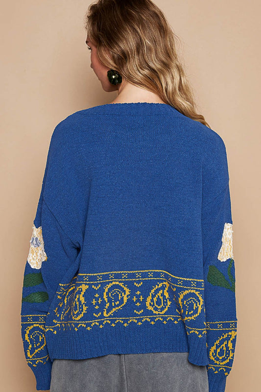 POL Flower Lace Patch Long Sleeve Sweater Tops/Jackets/Sweaters Clothing Tops POL Ship from USA TikTok Trendsi USPS Walmart Trendsi https://www.cyberehub.com